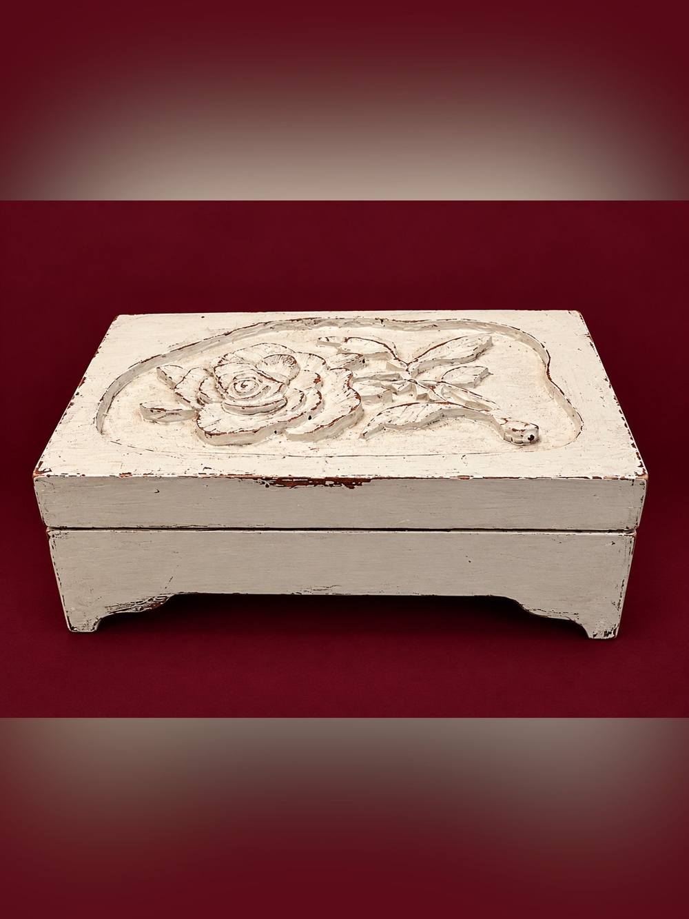 Vintage Shabby Chic Carved Rose Wood Box